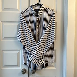 Ralph Lauren Classic Fit Large Blue/White Vertical Stripe Button Up Great Cond.